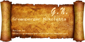 Gremsperger Nikoletta névjegykártya